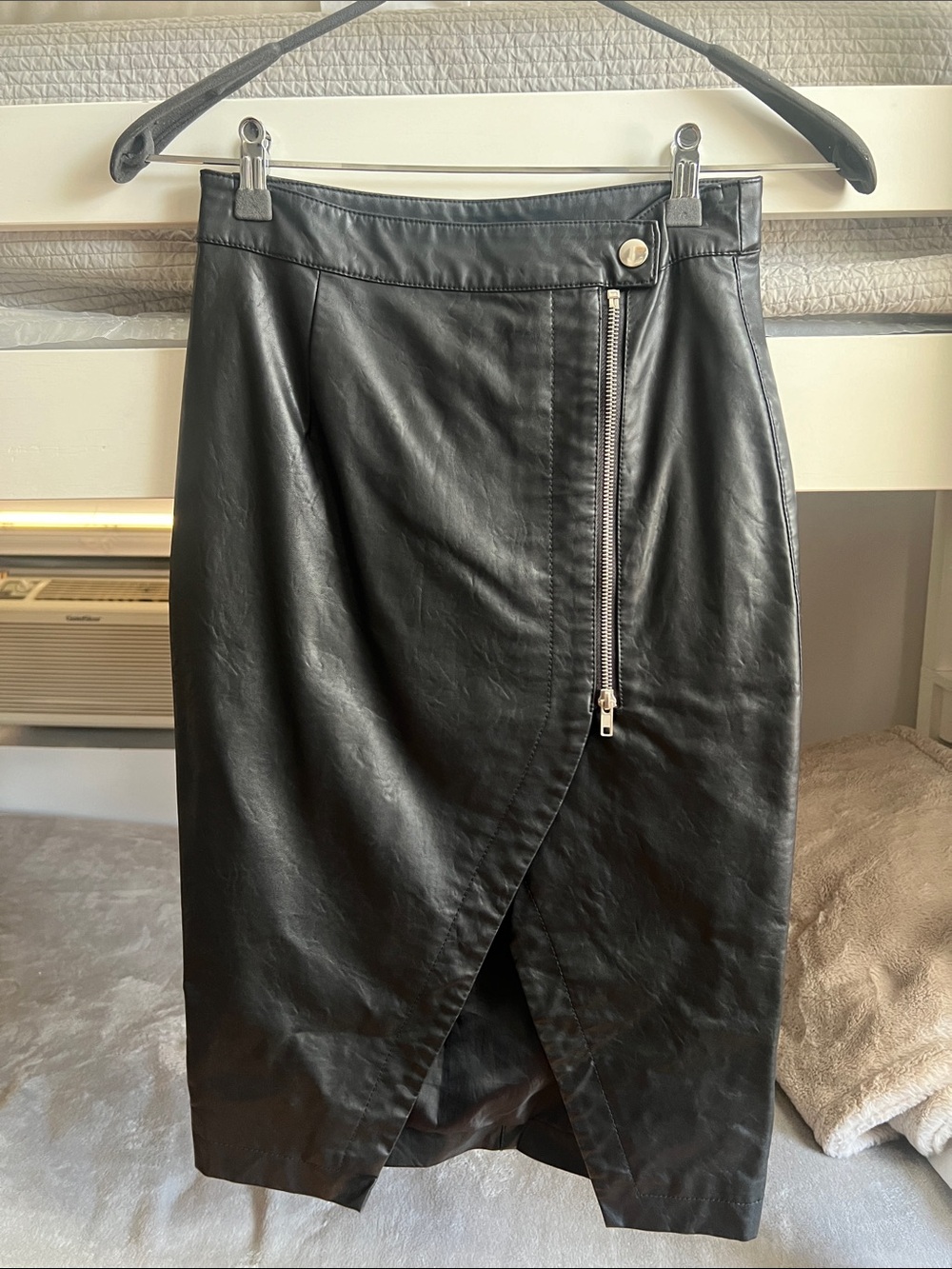 Forever 21 Black Faux Leather Wrap Pencil Skirt with Exposed Zip